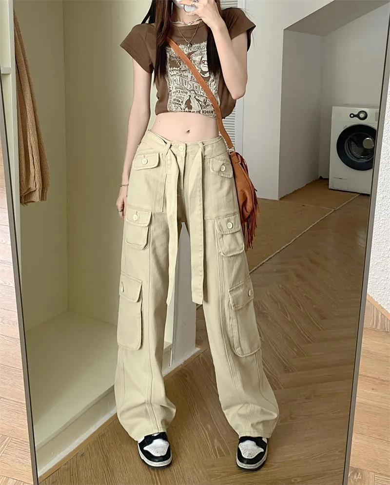 Luexco Women's Multi pocket Cargo Pants Loose Fit Straight Leg