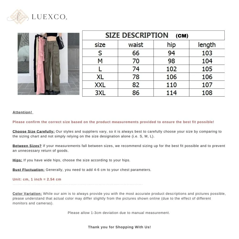 Luexco Women's Multi pocket Cargo Pants Loose Fit Straight Leg