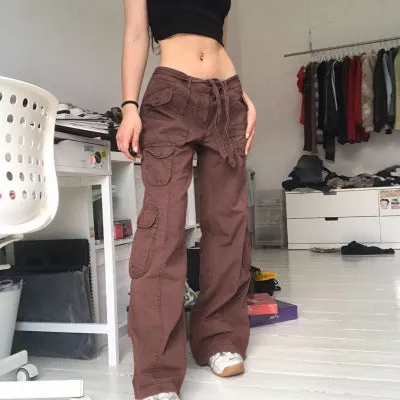 Luexco Women's Multi pocket Cargo Pants Loose Fit Straight Leg