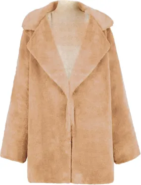 Maiyifu-GJ Women's Winter Coat Overcoat Fleece Lapel Open Front Long Cardigan Jackets Faux Fur Trench Coat Outerwear