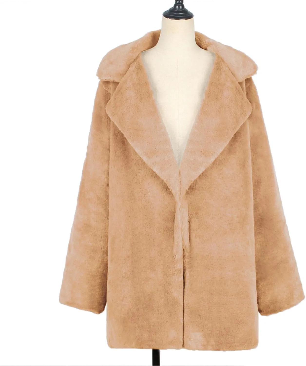 Maiyifu-GJ Women's Winter Coat Overcoat Fleece Lapel Open Front Long Cardigan Jackets Faux Fur Trench Coat Outerwear