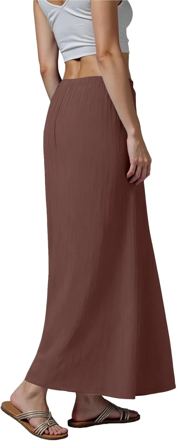 Maxi Skirts for Women Plus Size,Womens Linen Maxi Skirts Elastic Waist Drawstring A Line Skirts Vacation Flowy Skirt
