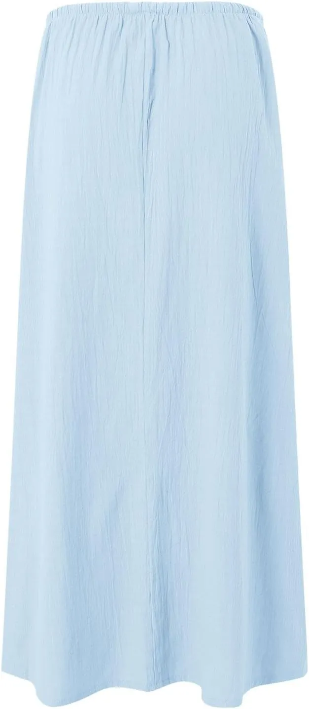 Maxi Skirts for Women Plus Size,Womens Linen Maxi Skirts Elastic Waist Drawstring A Line Skirts Vacation Flowy Skirt