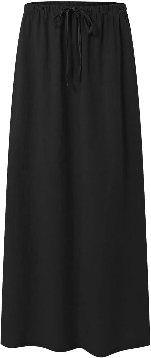 Maxi Skirts for Women Plus Size,Womens Linen Maxi Skirts Elastic Waist Drawstring A Line Skirts Vacation Flowy Skirt