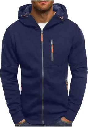 Men's Athletic Full Zip Jacket Long Sleeve Zipper Hoodies Sports Fitness Outerwear Solid Sweatshirt Coat with Pocket