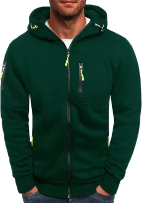 Men's Athletic Full Zip Jacket Long Sleeve Zipper Hoodies Sports Fitness Outerwear Solid Sweatshirt Coat with Pocket