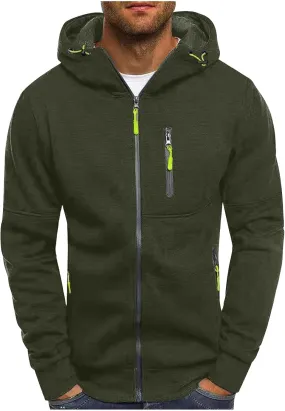 Men's Athletic Full Zip Jacket Long Sleeve Zipper Hoodies Sports Fitness Outerwear Solid Sweatshirt Coat with Pocket