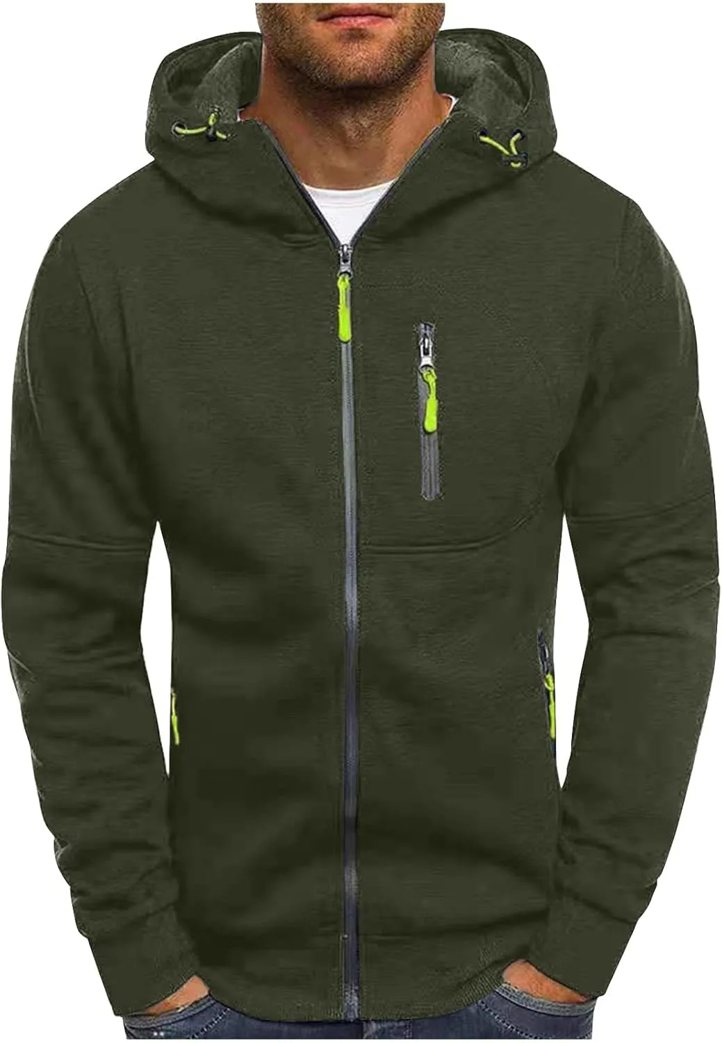 Men's Athletic Full Zip Jacket Long Sleeve Zipper Hoodies Sports Fitness Outerwear Solid Sweatshirt Coat with Pocket