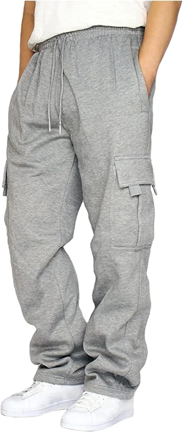 Mens Cargo Sweatpants Overalls Casual Pocket Sport Work Casual Trouser Pants Trousers Straight Leg Joggers