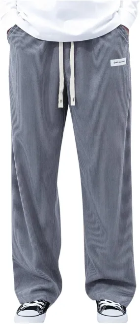 Men's Casual Corduroy Pants Elastic Waist Drawstring Harem Pants Fashion Loose Casual Long Trousers with Pockets