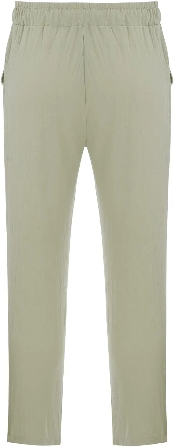 Mens Casual Linen Pants Elastic Waist Drawstring Lightweight Trouser Casual 2024 Straight Leg with Pockets Trousers