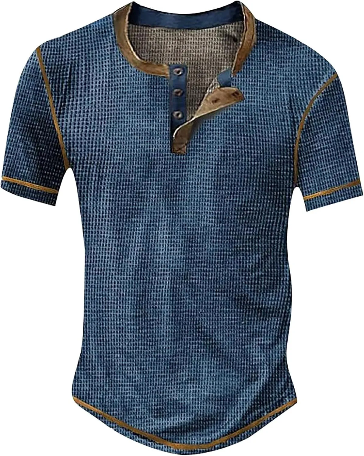 Mens Distressed Henley Shirts Waffle Knit Short Sleeve Button T-Shirts for Men Summer Casual Vintage Tee Shirts