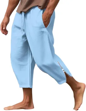 Mens Linen Pants Casual Elastic Drawstring Waist Lounge Beach Pants Summer Casual Straight Leg Dress Trousers