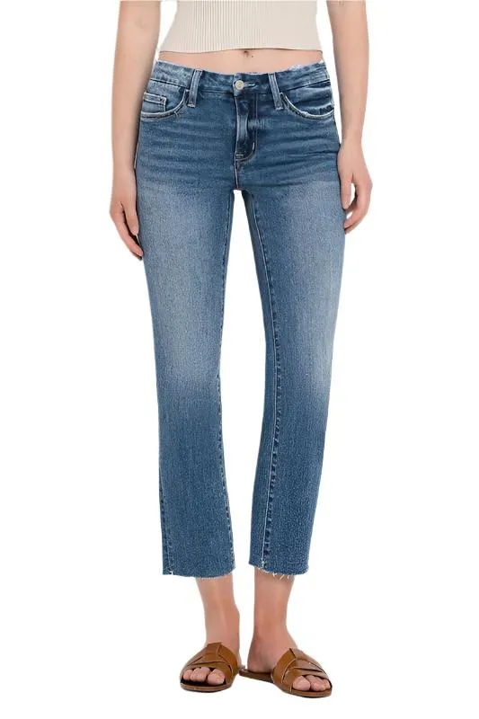 Mid Rise Crop Slim Straight Jeans