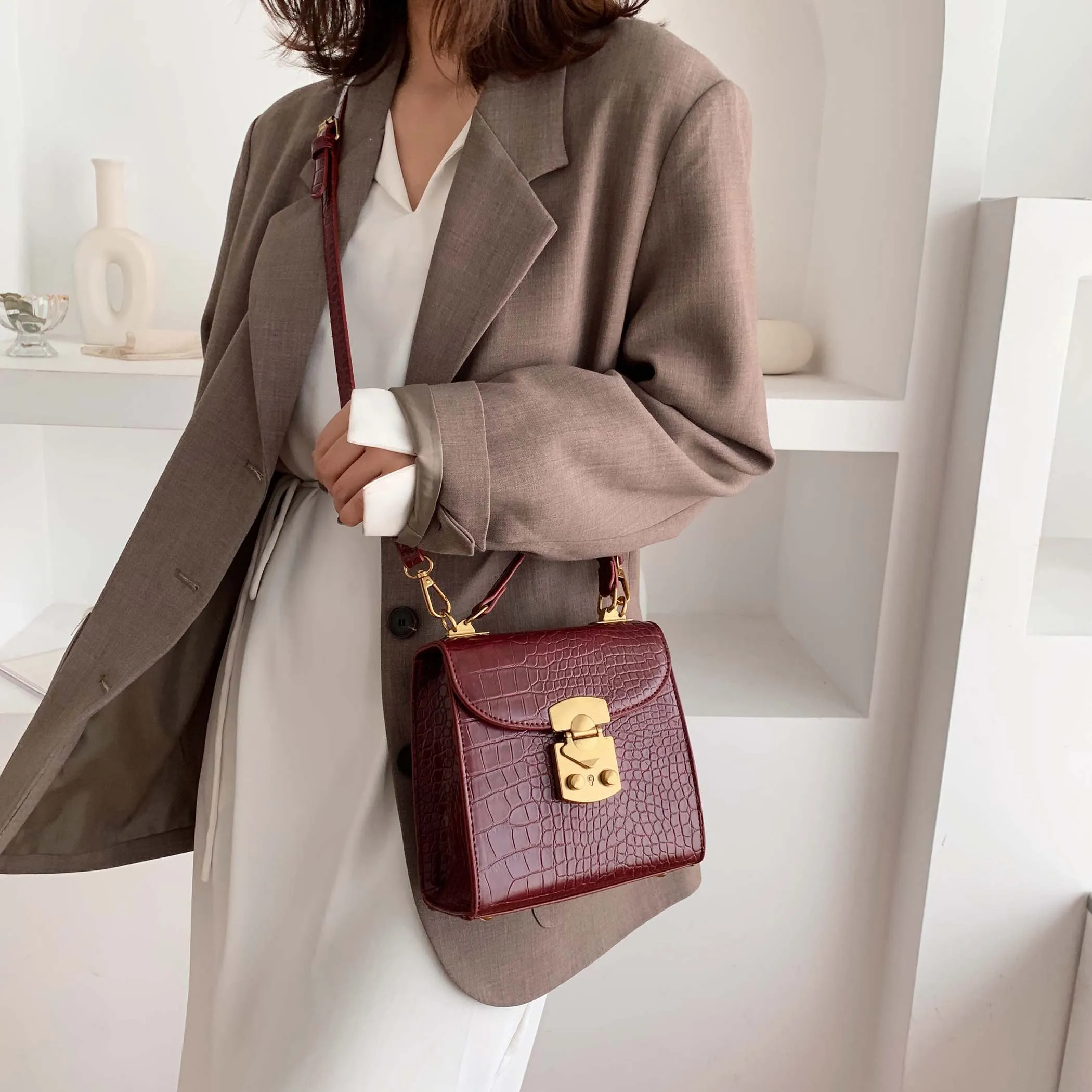 Mini Stone Pattern PU Leather Crossbody Bags For Women 2020 Lock Designer Shoulder Simple Messenger Bag Female Travel Handbags