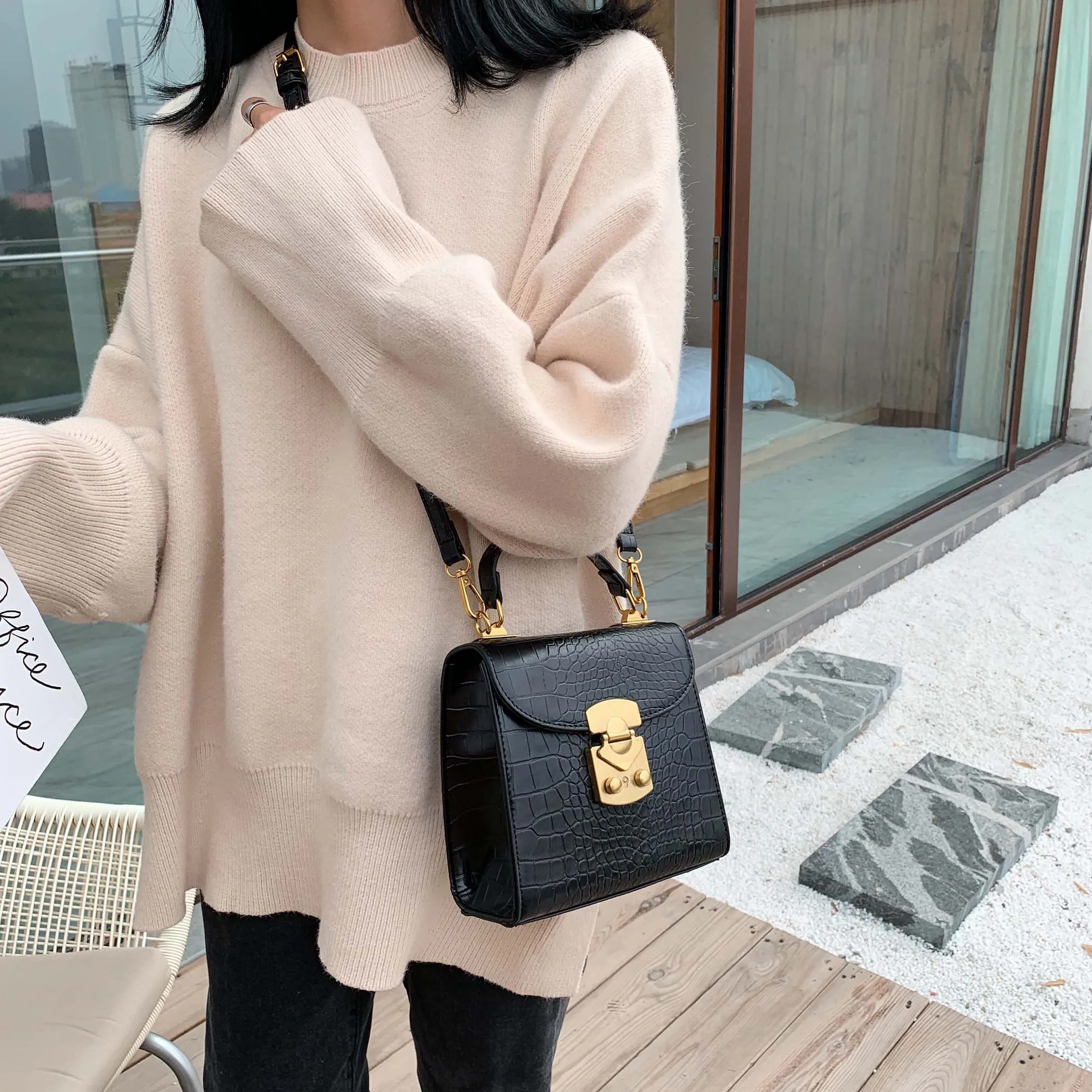 Mini Stone Pattern PU Leather Crossbody Bags For Women 2020 Lock Designer Shoulder Simple Messenger Bag Female Travel Handbags