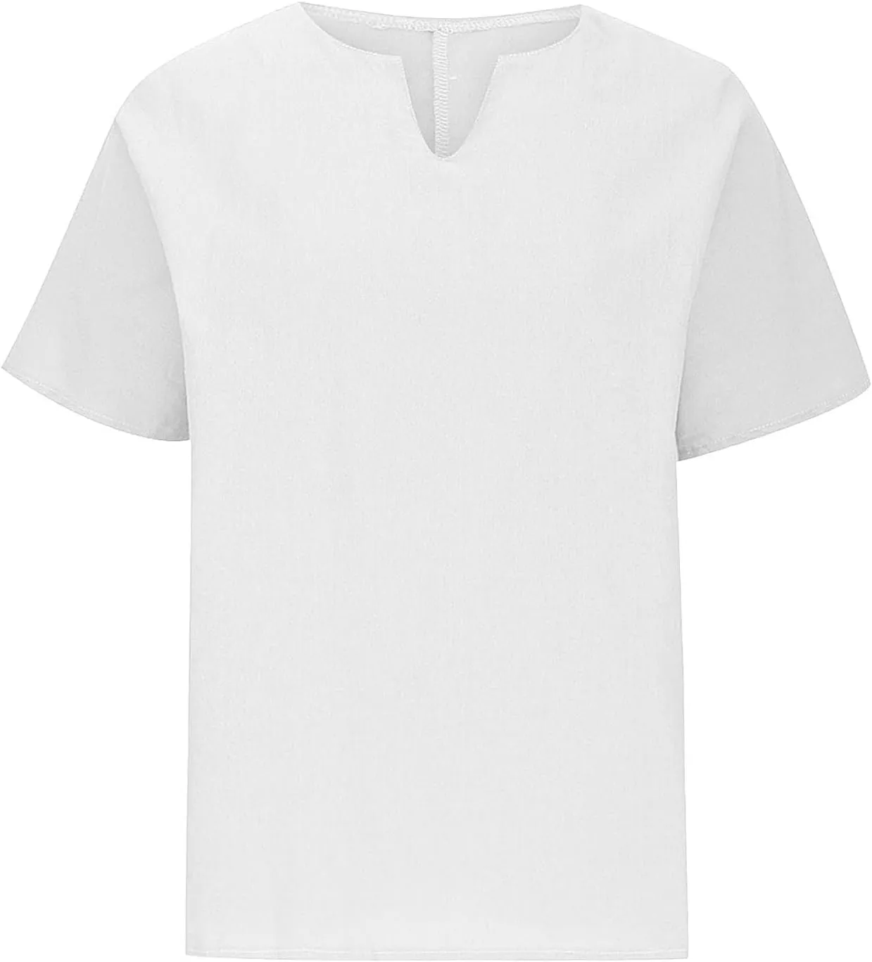 Miyaomn Trendy Linen Shirts for Women Lightweight Casual Notch V Neck Short Sleeve Tops Side Split Loose Summer Plain Blouses