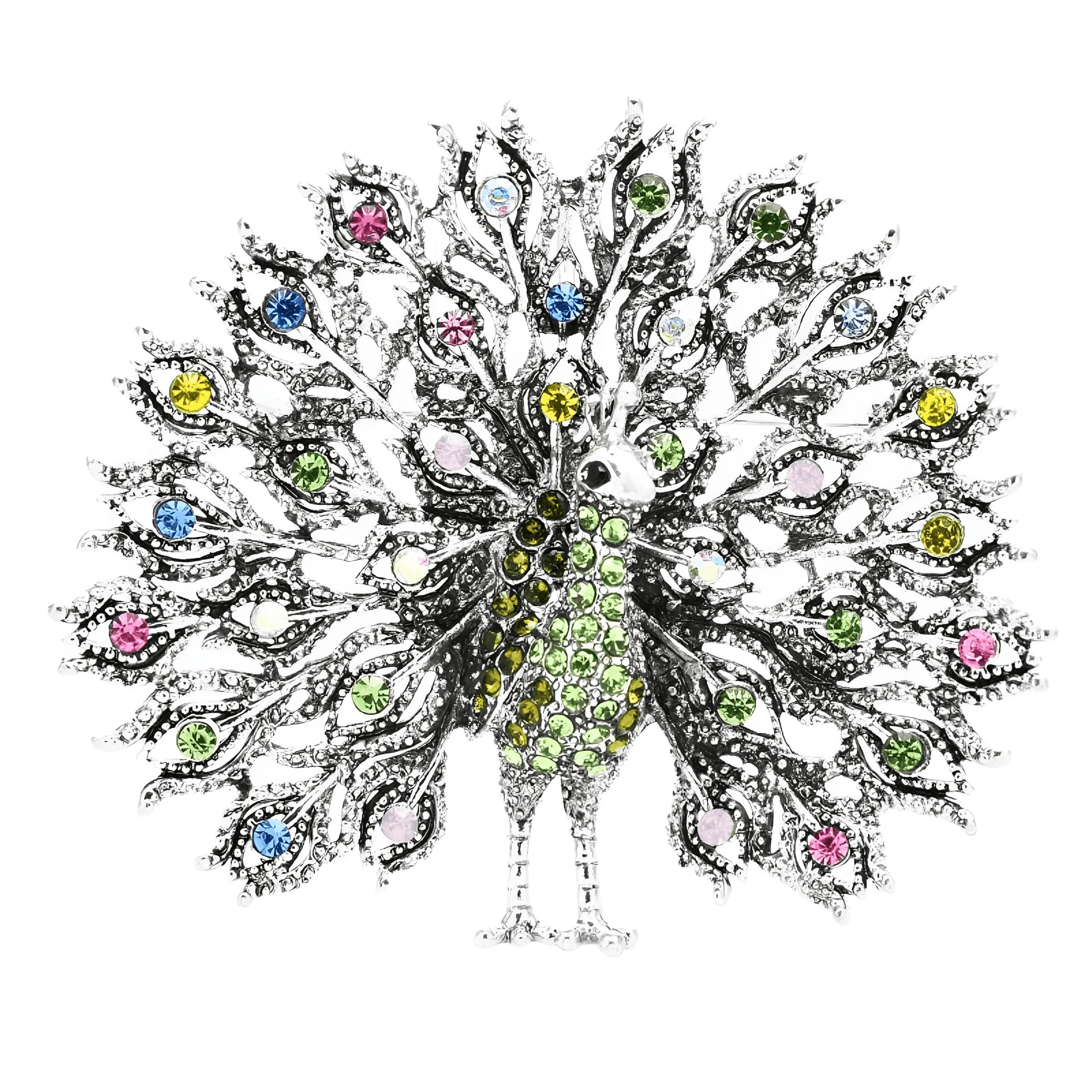 Multicolor Big Sparkling Peacock Brooches For Women