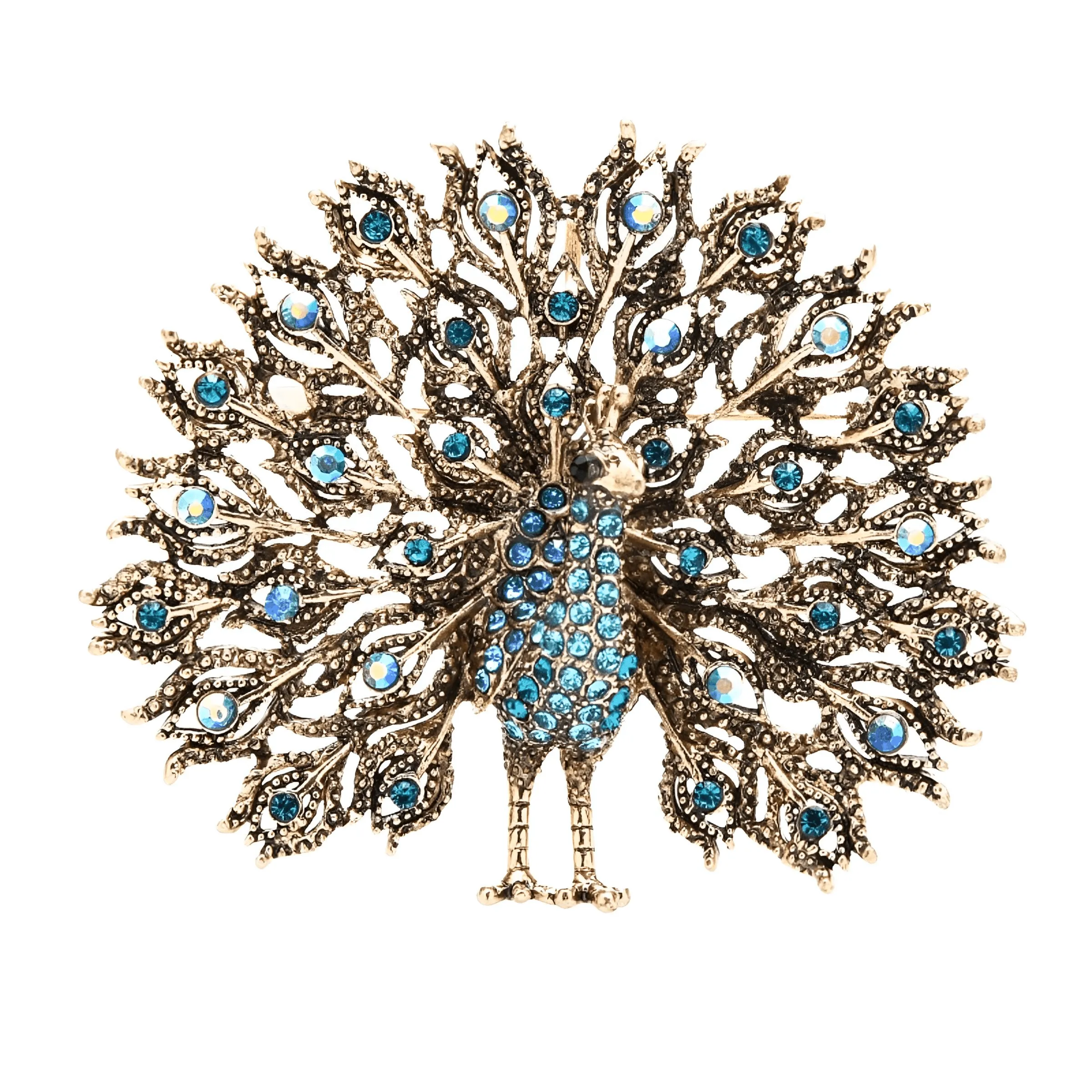 Multicolor Big Sparkling Peacock Brooches For Women