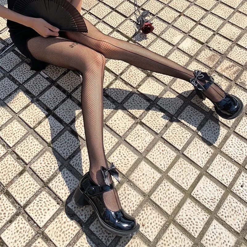 New Hot Girl Bone Bow Socks Streetwear Girls Black Sweet Cute Pink Y2K Harajuku Lolita Fishnet Stockings Thigh High Stockings