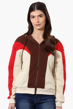 New Look Fleece Colour Block Hoodie - Brown