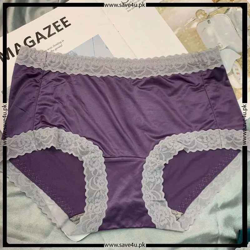 Pack of 2 Ladies Mid Waist Trim Lace Design Soft Silk Panties