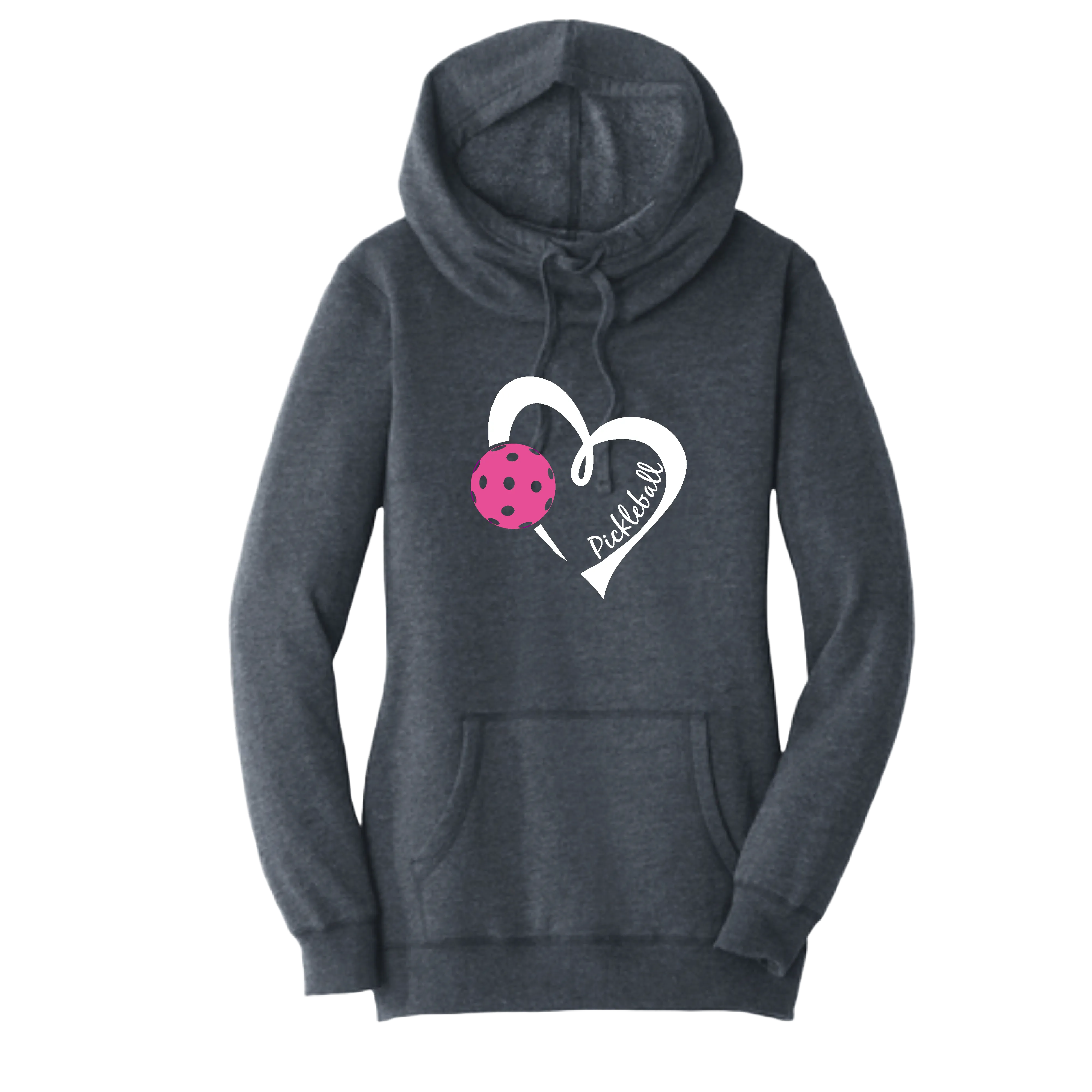 Pickleball Love (Pink) | Women’s Cowl-Neck Hoodie Pickleball Sweatshirt | 55% Cotton 45% Poly Fleece
