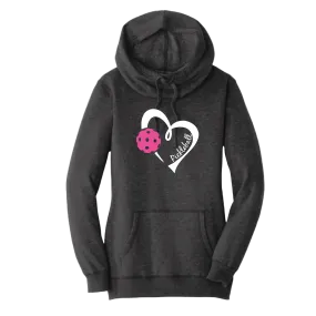 Pickleball Love (Pink) | Women’s Cowl-Neck Hoodie Pickleball Sweatshirt | 55% Cotton 45% Poly Fleece