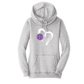 Pickleball Love (Purple) | Women’s Cowl-Neck Hoodie Pickleball Sweatshirt | 55% Cotton 45% Poly Fleece