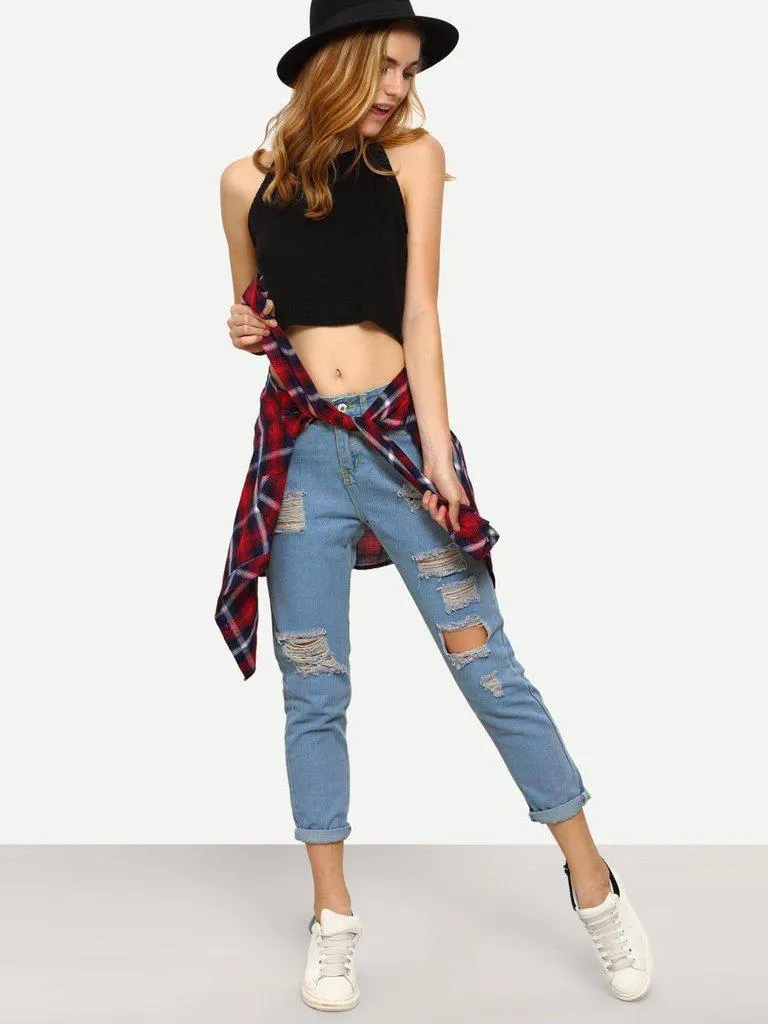 Ripped Straight Leg Jeans