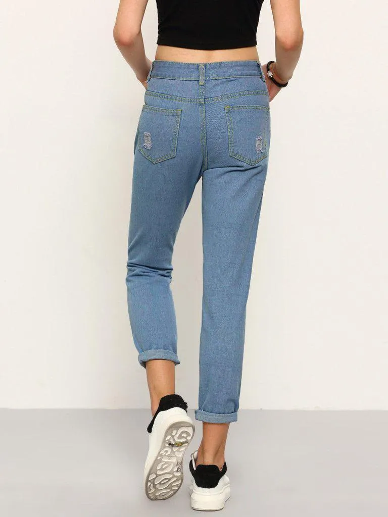 Ripped Straight Leg Jeans