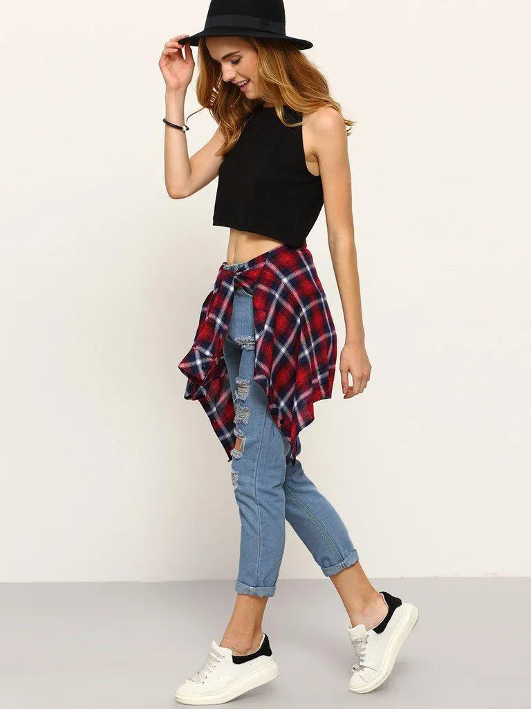 Ripped Straight Leg Jeans