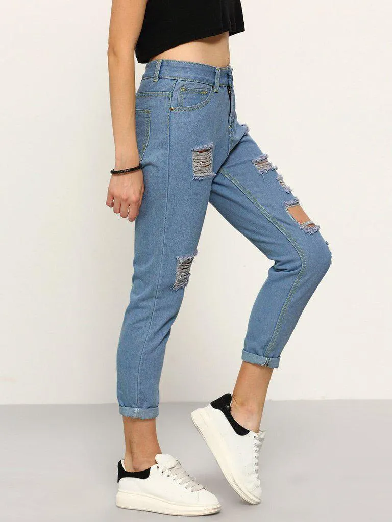 Ripped Straight Leg Jeans