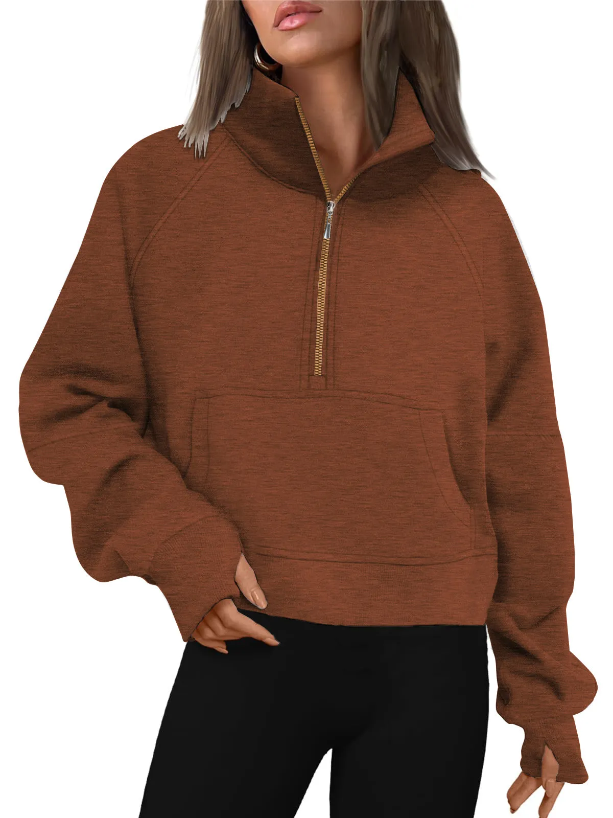 Rosvigor Sweatshirt for Women Half Zip Cropped Pullover Fleece Hoodies Fall Tops Thumb Hole
