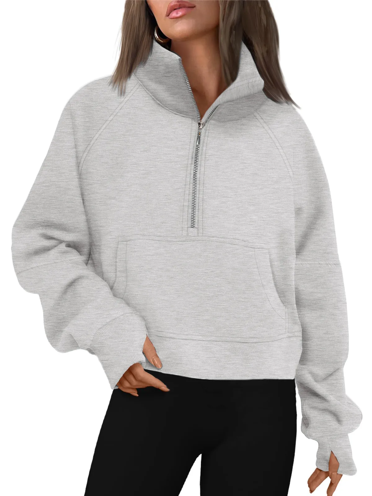 Rosvigor Sweatshirt for Women Half Zip Cropped Pullover Fleece Hoodies Fall Tops Thumb Hole