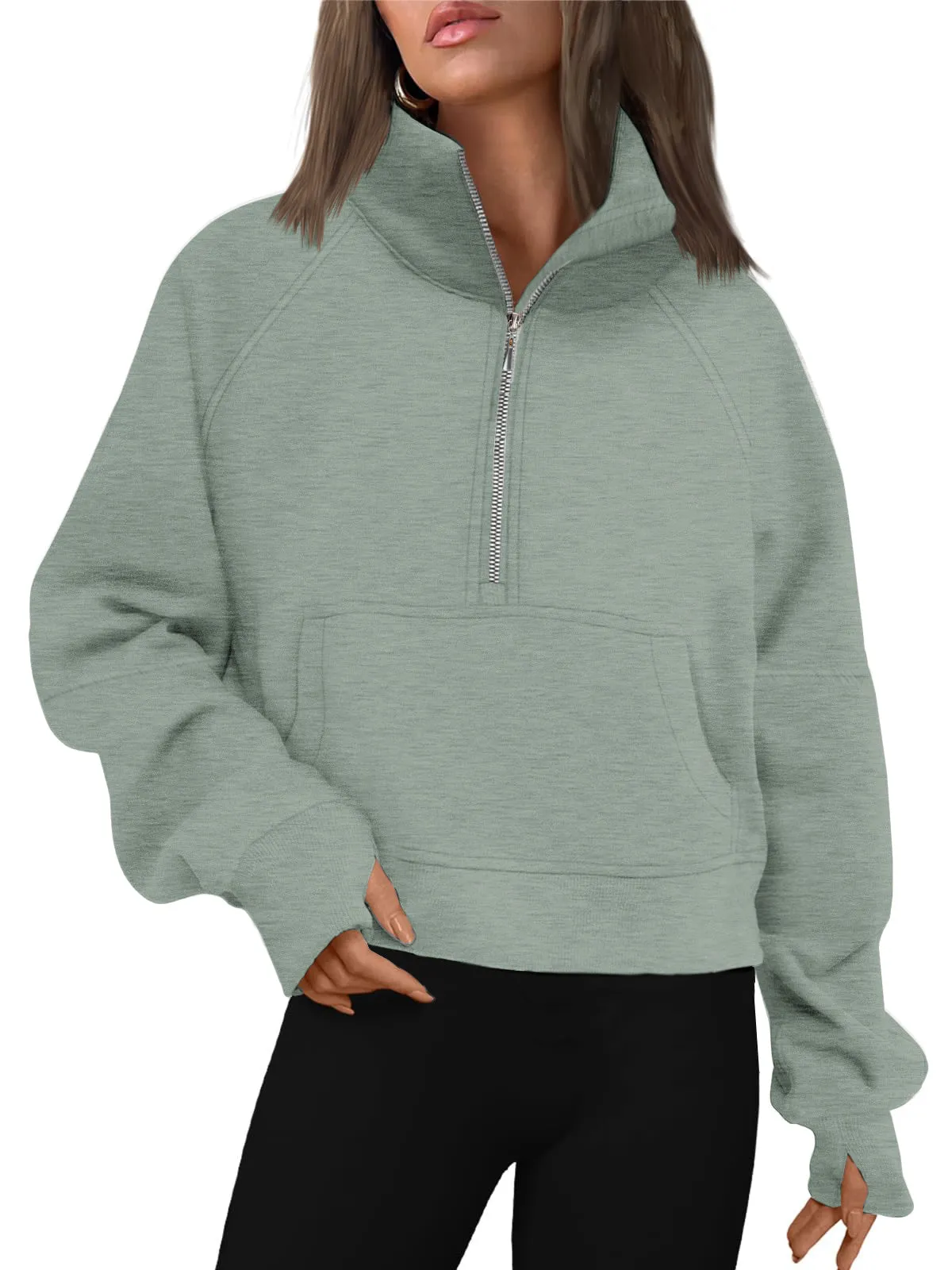 Rosvigor Sweatshirt for Women Half Zip Cropped Pullover Fleece Hoodies Fall Tops Thumb Hole