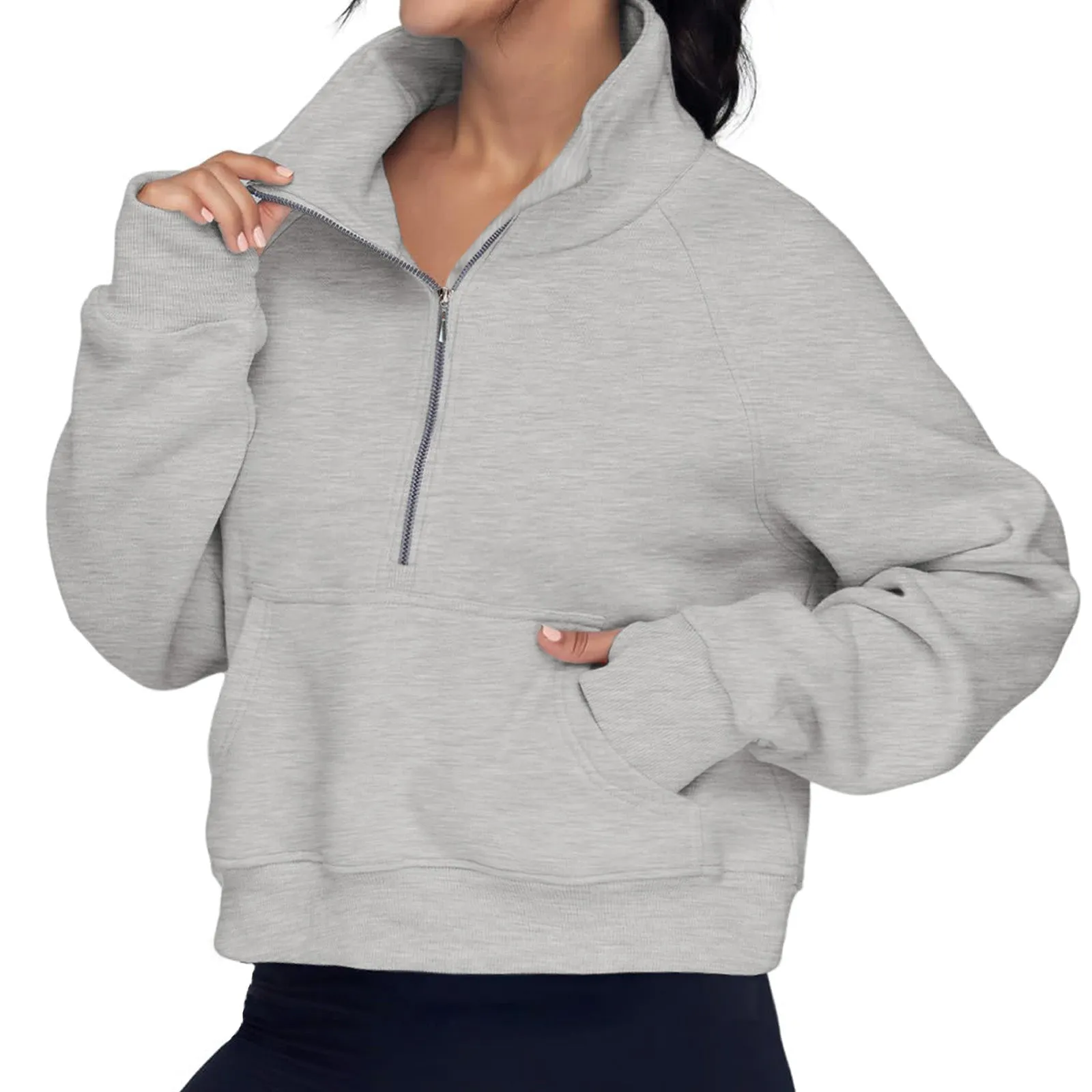 Rosvigor Sweatshirt for Women Half Zip Cropped Pullover Fleece Hoodies Fall Tops Thumb Hole