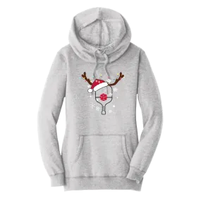 Rudolph The Pickling Reindeer Paddle | Women’s Cowl-Neck Hoodie Pickleball Sweatshirt | 55% Cotton 45% Poly Fleece