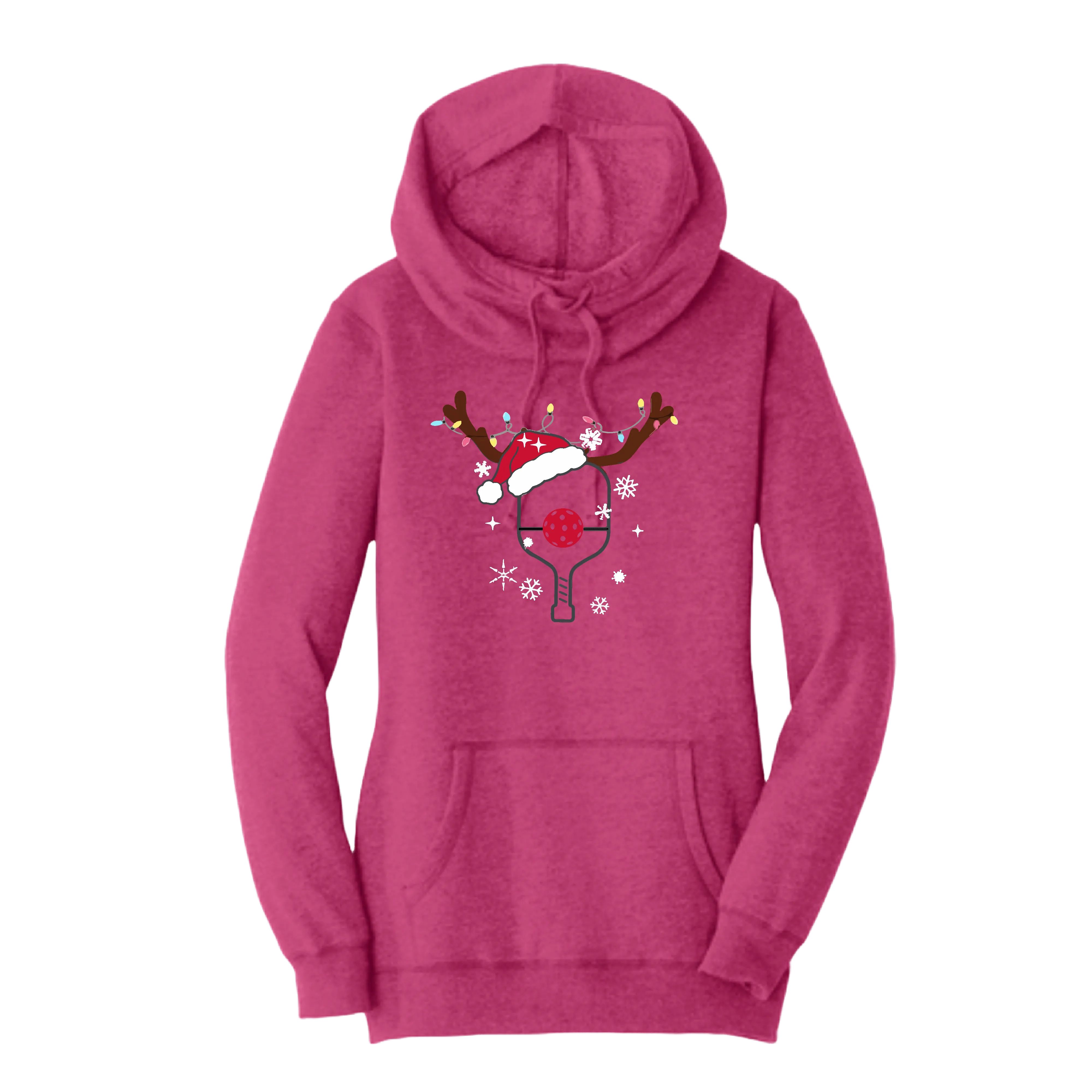 Rudolph The Pickling Reindeer Paddle | Women’s Cowl-Neck Hoodie Pickleball Sweatshirt | 55% Cotton 45% Poly Fleece