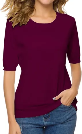 SANGTREE Women's Short Sleeve Sweaters Crew Neck Pullover Tops Summer Sweaters for Women