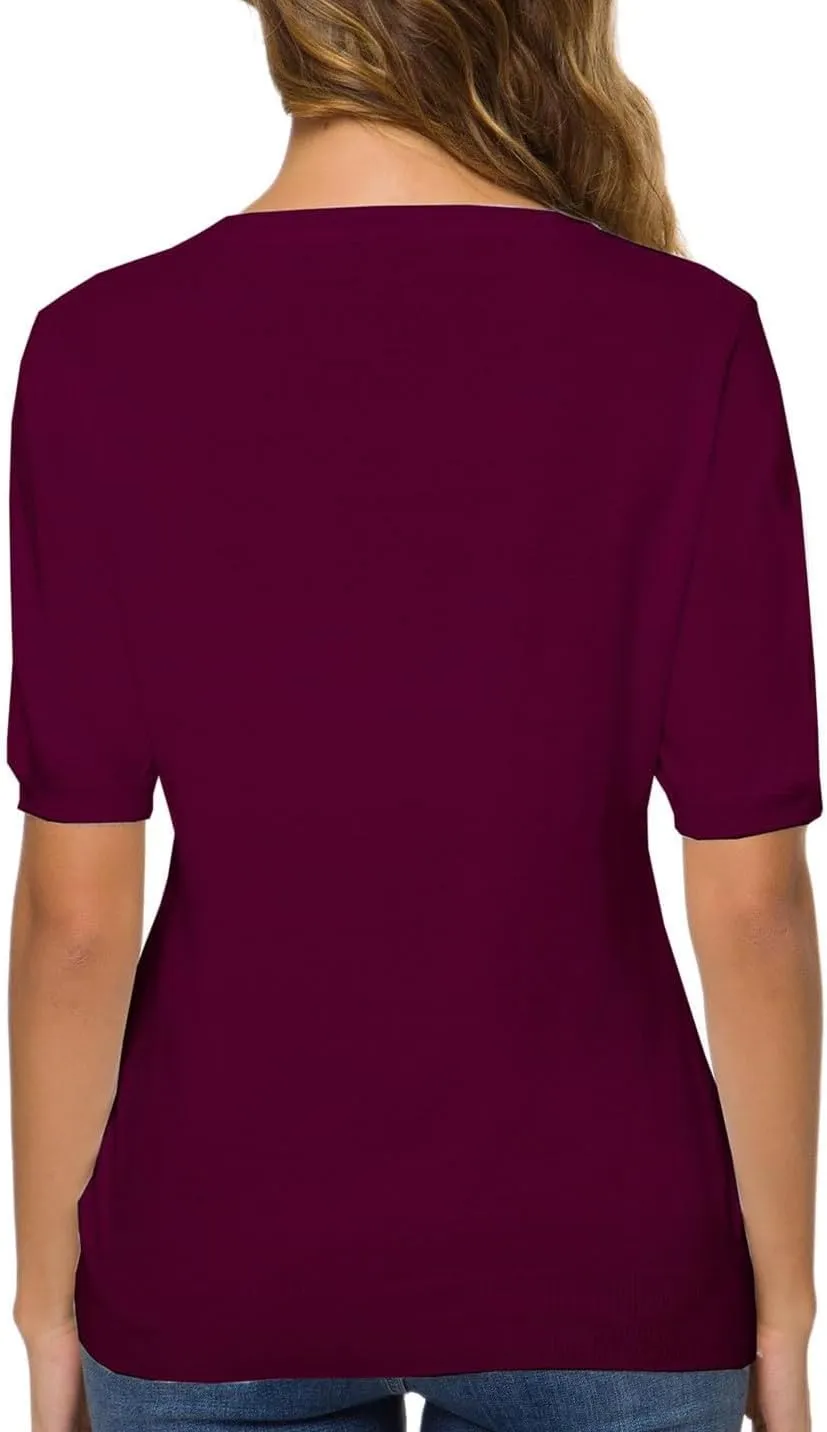 SANGTREE Women's Short Sleeve Sweaters Crew Neck Pullover Tops Summer Sweaters for Women