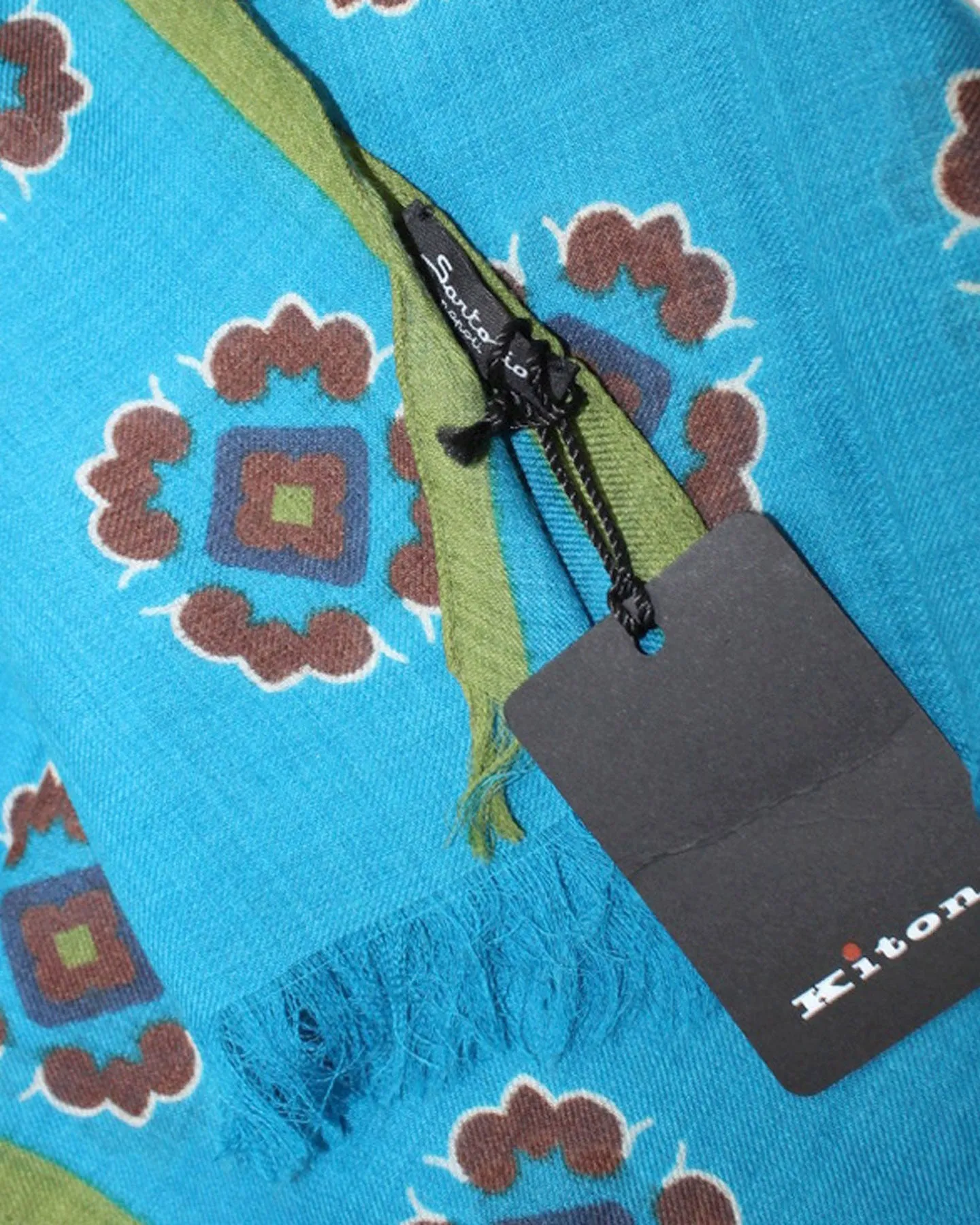 Sartorio Wool Scarf Aqua Blue Brown Green Medallion SALE