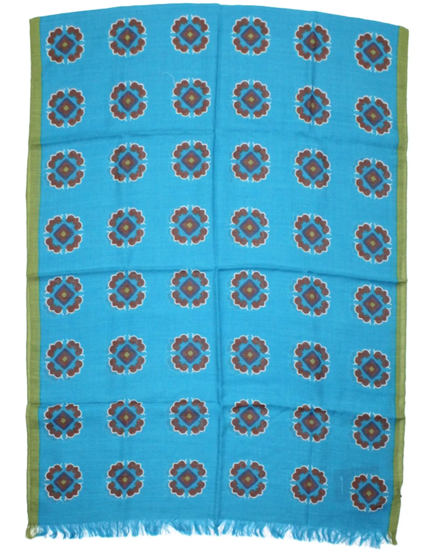 Sartorio Wool Scarf Aqua Blue Brown Green Medallion SALE