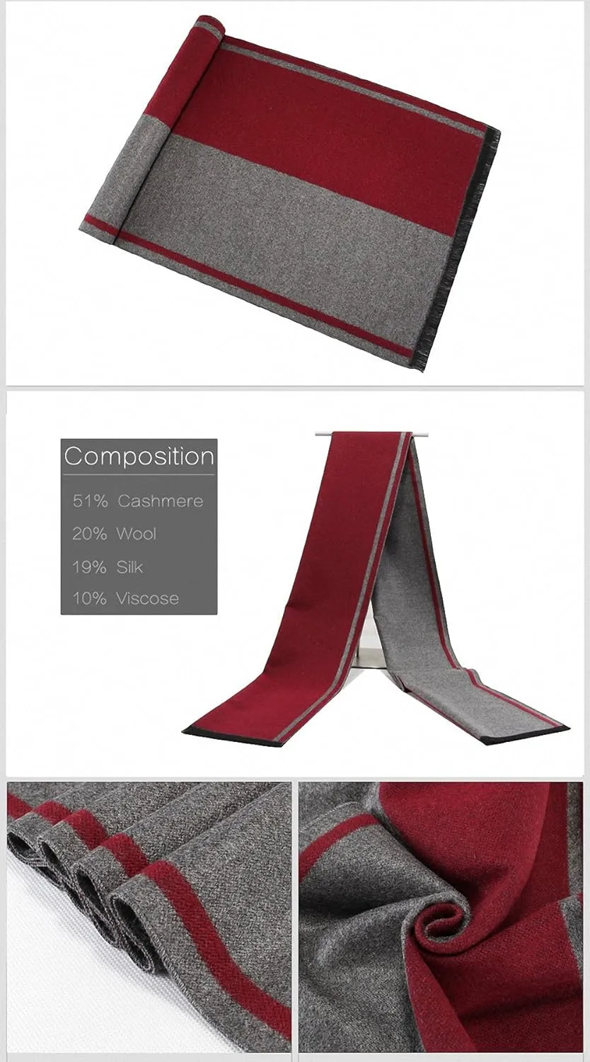 Scarf Men Wool Tassel Double Fine Stripe Scarves Winter Cashmere Scarf