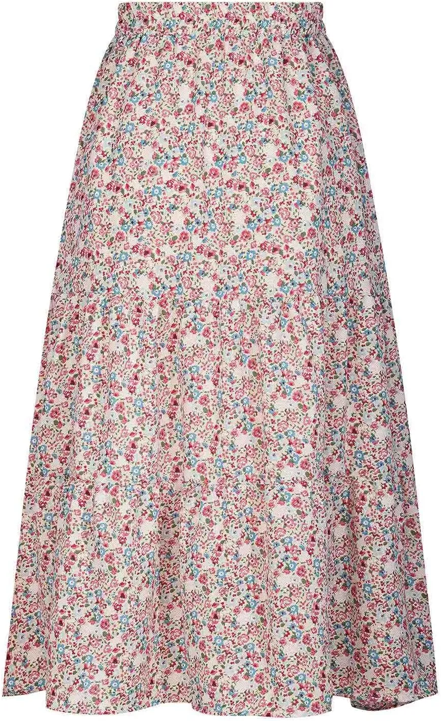 Skirts for Women 2024 Elegant Swiss Dot Stretch High Waist Boho Skirts Summer Causal Floral Print A-Line Maxi Skirts