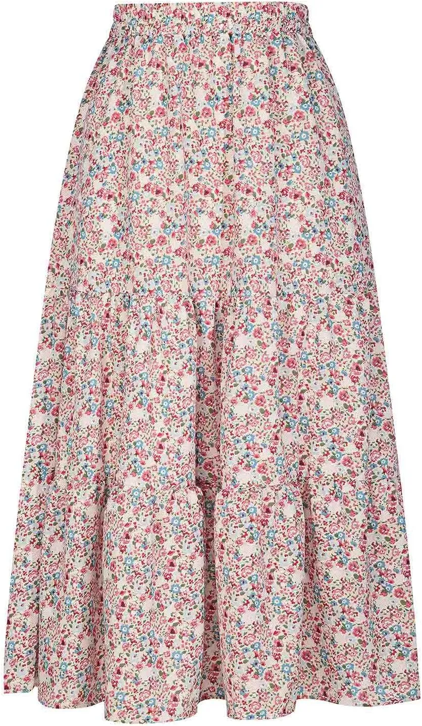 Skirts for Women 2024 Elegant Swiss Dot Stretch High Waist Boho Skirts Summer Causal Floral Print A-Line Maxi Skirts