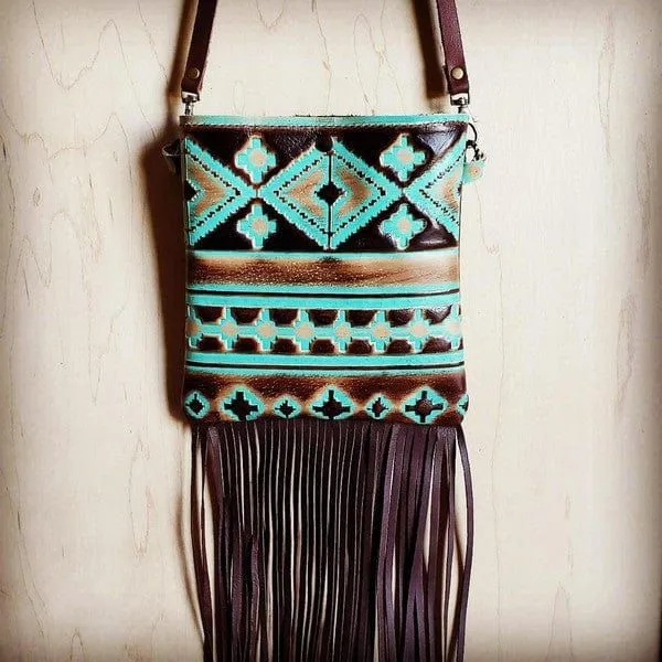 Small crossbody handbag turquoise navajo leather