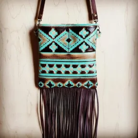 Small crossbody handbag turquoise navajo leather
