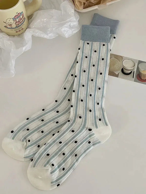 Sohiwoo Women's Socks Spring Summer Breathable dopamine socks pure cotton love polka dots sweet girl stockings sweat absorbing