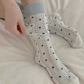Sohiwoo Women's Socks Spring Summer Breathable dopamine socks pure cotton love polka dots sweet girl stockings sweat absorbing